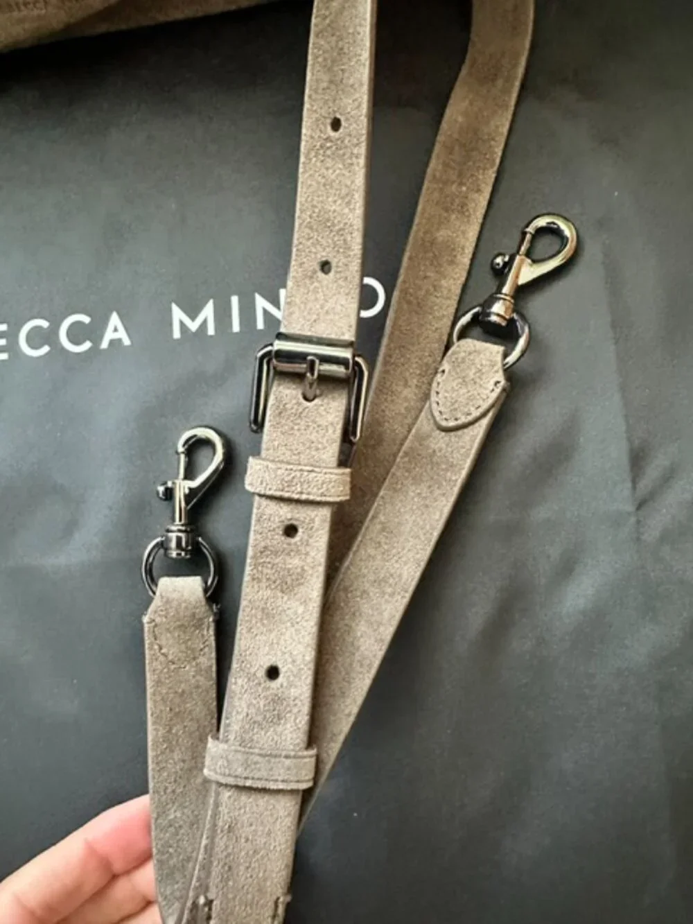 Rebecca Minkoff M.A.B. Hobo Suede Shoulder Bag in Porcini Gunmetal Hardware EUC